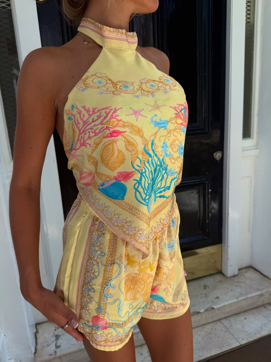 Pink Printed Halter Vest Set W - مراجعة Winter Wear Clothes وسعره
